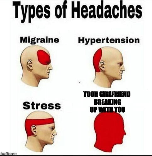 Types of Headaches meme | YOUR GIRLFRIEND BREAKING UP WITH YOU | image tagged in types of headaches meme | made w/ Imgflip meme maker