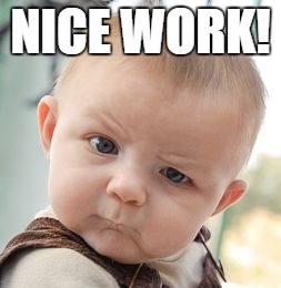 Skeptical Baby Meme | NICE WORK! | image tagged in memes,skeptical baby | made w/ Imgflip meme maker