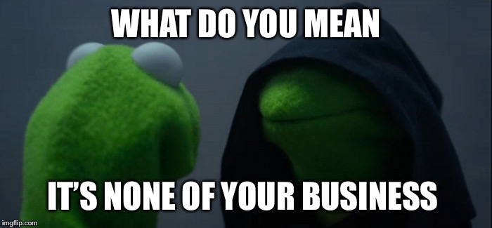 Evil Kermit | WHAT DO YOU MEAN; IT’S NONE OF YOUR BUSINESS | image tagged in memes,evil kermit | made w/ Imgflip meme maker