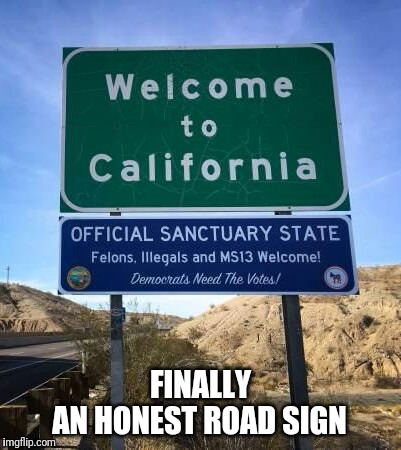 Street sign altered by artists. | AN HONEST ROAD SIGN; FINALLY | image tagged in illegal immigration,california,sanctuary cities | made w/ Imgflip meme maker