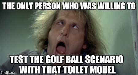 THE ONLY PERSON WHO WAS WILLING TO TEST THE GOLF BALL SCENARIO WITH THAT TOILET MODEL | made w/ Imgflip meme maker