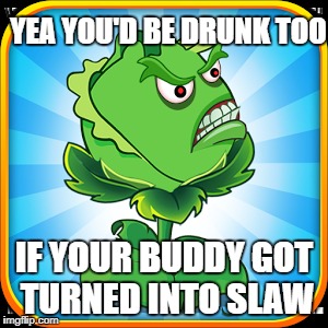 YEA YOU'D BE DRUNK TOO IF YOUR BUDDY GOT TURNED INTO SLAW | made w/ Imgflip meme maker