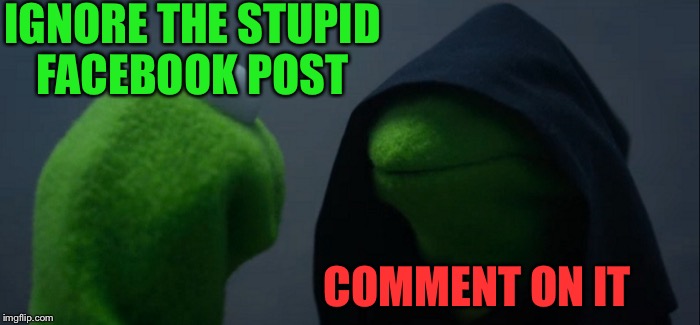 Evil Kermit | IGNORE THE STUPID FACEBOOK POST; COMMENT ON IT | image tagged in memes,evil kermit | made w/ Imgflip meme maker