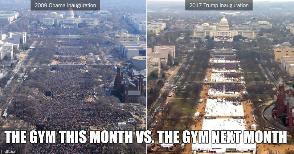 Inaugural Gainzzz | THE GYM THIS MONTH VS. THE GYM NEXT MONTH | image tagged in gym,trump,obama | made w/ Imgflip meme maker