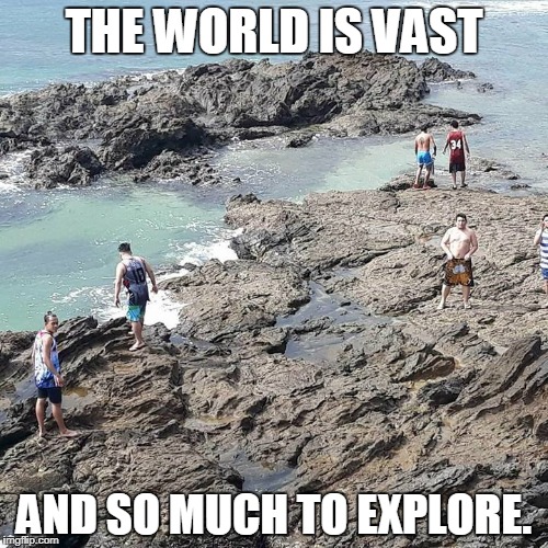 THE WORLD IS VAST; AND SO MUCH TO EXPLORE. | made w/ Imgflip meme maker