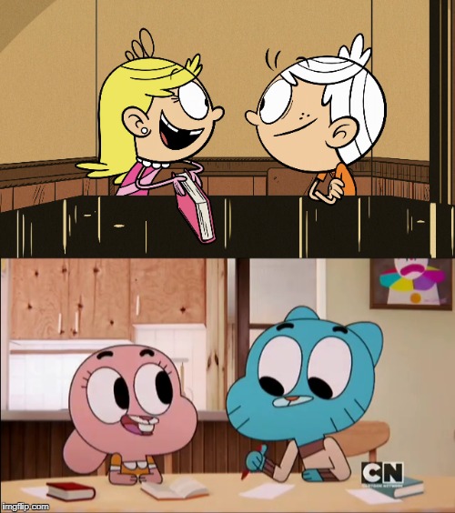 Siblings in different worlds | image tagged in the loud house,the amazing world of gumball,nickelodeon,cartoon network,siblings | made w/ Imgflip meme maker