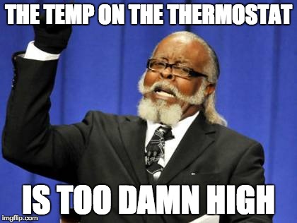 Too Damn High Meme | THE TEMP ON THE THERMOSTAT; IS TOO DAMN HIGH | image tagged in memes,too damn high | made w/ Imgflip meme maker