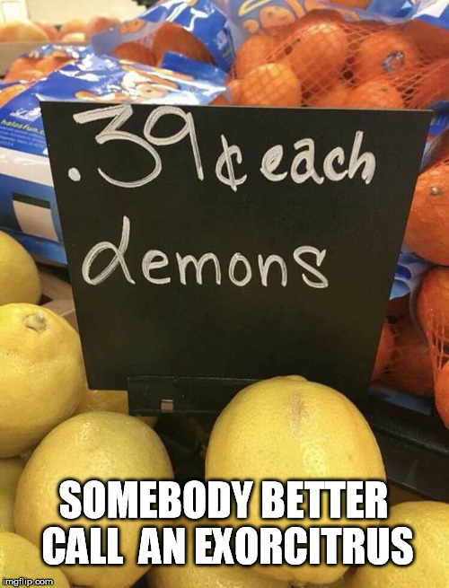 Hell of a deal | SOMEBODY BETTER CALL  AN EXORCITRUS | image tagged in when life gives you lemons,demons,lemons,deal,exorcist | made w/ Imgflip meme maker