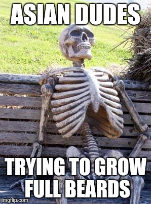 Waiting Skeleton Meme | ASIAN DUDES; TRYING TO GROW FULL BEARDS | image tagged in memes,waiting skeleton | made w/ Imgflip meme maker