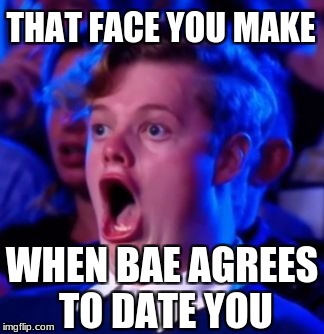 OMG | THAT FACE YOU MAKE; WHEN BAE AGREES TO DATE YOU | image tagged in omg | made w/ Imgflip meme maker