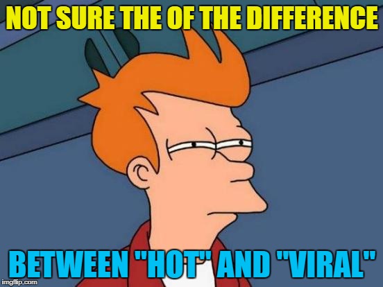 We now have "hot", "latest", and "viral" - although "viral" might be better labelled "anonymous" :)  | NOT SURE THE OF THE DIFFERENCE; BETWEEN "HOT" AND "VIRAL" | image tagged in memes,futurama fry,viral,hot,new feature,anonymous | made w/ Imgflip meme maker