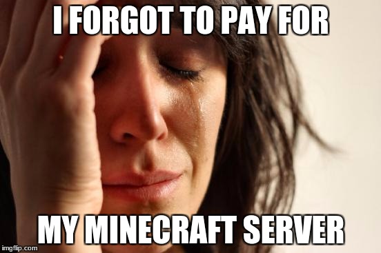 First World Problems | I FORGOT TO PAY FOR; MY MINECRAFT SERVER | image tagged in memes,first world problems | made w/ Imgflip meme maker