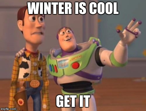 X, X Everywhere Meme | WINTER IS COOL; GET IT | image tagged in memes,x x everywhere | made w/ Imgflip meme maker