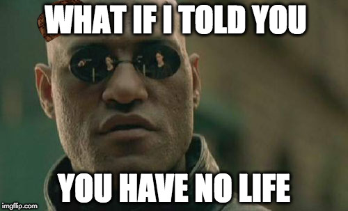 Matrix Morpheus | WHAT IF I TOLD YOU; YOU HAVE NO LIFE | image tagged in memes,matrix morpheus,scumbag | made w/ Imgflip meme maker