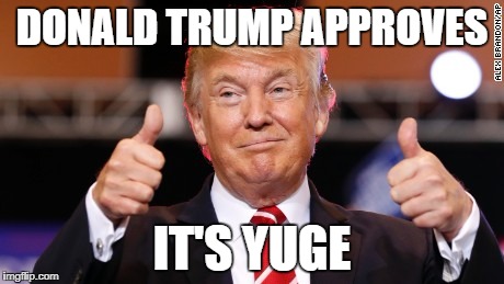 DONALD TRUMP APPROVES; IT'S YUGE | image tagged in trump | made w/ Imgflip meme maker
