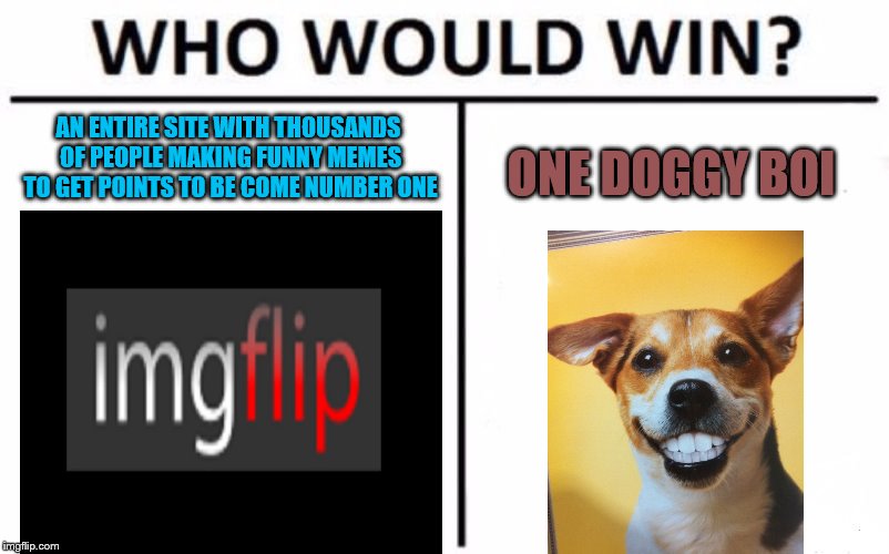 Seems a little unfair to me.......... | AN ENTIRE SITE WITH THOUSANDS OF PEOPLE MAKING FUNNY MEMES TO GET POINTS TO BE COME NUMBER ONE; ONE DOGGY BOI | image tagged in memes,who would win | made w/ Imgflip meme maker
