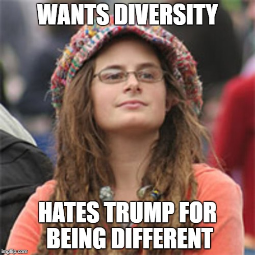 WANTS DIVERSITY; HATES TRUMP FOR BEING DIFFERENT | image tagged in hippie | made w/ Imgflip meme maker