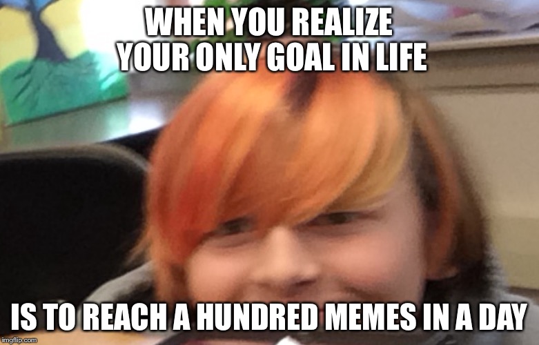 Memes be friend meme is life | WHEN YOU REALIZE YOUR ONLY GOAL IN LIFE; IS TO REACH A HUNDRED MEMES IN A DAY | image tagged in memes be friend meme is life | made w/ Imgflip meme maker