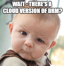 Skeptical Baby | WAIT - THERE'S A CLOUD VERSION OF DRM? | image tagged in memes,skeptical baby | made w/ Imgflip meme maker