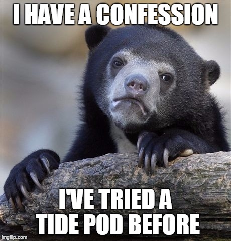 Confession Bear Meme | I HAVE A CONFESSION; I'VE TRIED A TIDE POD BEFORE | image tagged in memes,confession bear | made w/ Imgflip meme maker