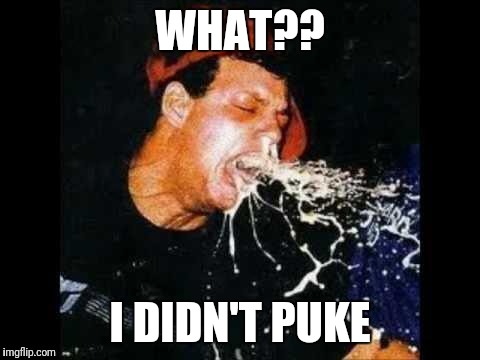 puke face 1 | WHAT?? I DIDN'T PUKE | image tagged in puke face 1 | made w/ Imgflip meme maker