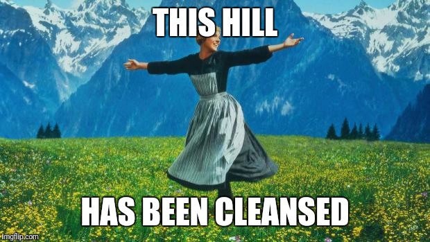 The hills are alive | THIS HILL; HAS BEEN CLEANSED | image tagged in the hills are alive | made w/ Imgflip meme maker