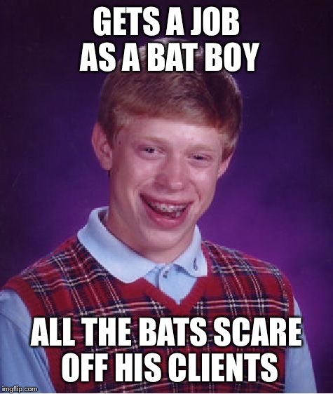 Bad Luck Brian Meme | GETS A JOB AS A BAT BOY; ALL THE BATS SCARE OFF HIS CLIENTS | image tagged in memes,bad luck brian | made w/ Imgflip meme maker