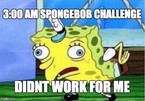 Mocking Spongebob Meme | 3:00 AM SPONGEBOB CHALLENGE; DIDNT WORK FOR ME | image tagged in memes,mocking spongebob | made w/ Imgflip meme maker