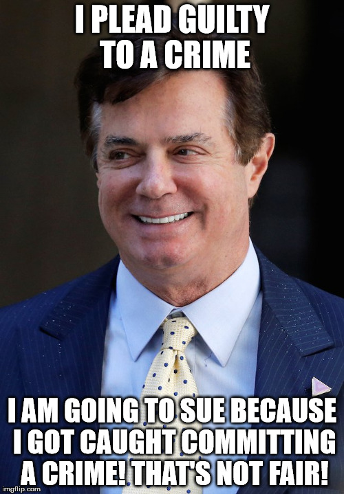 I PLEAD GUILTY TO A CRIME; I AM GOING TO SUE BECAUSE I GOT CAUGHT COMMITTING A CRIME! THAT'S NOT FAIR! | image tagged in paul manafort | made w/ Imgflip meme maker