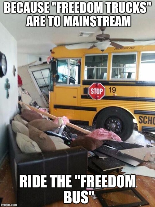 School | BECAUSE "FREEDOM TRUCKS" ARE TO MAINSTREAM; RIDE THE "FREEDOM BUS" | image tagged in school | made w/ Imgflip meme maker