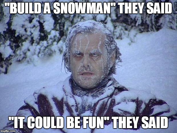 All freeze and no play makes Jack a cold boy | "BUILD A SNOWMAN" THEY SAID; "IT COULD BE FUN" THEY SAID | image tagged in memes,jack nicholson the shining snow | made w/ Imgflip meme maker