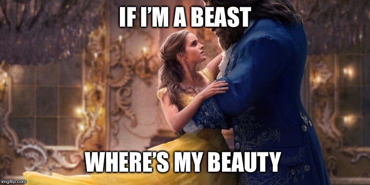 Beauty and the beast  | IF I’M A BEAST; WHERE’S MY BEAUTY | image tagged in beauty and the beast,movies,disney | made w/ Imgflip meme maker