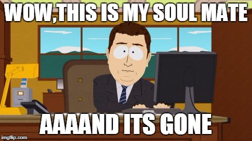 Aaaaand Its Gone | WOW,THIS IS MY SOUL MATE; AAAAND ITS GONE | image tagged in memes,aaaaand its gone | made w/ Imgflip meme maker
