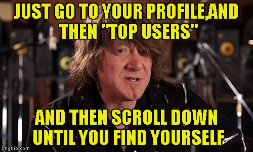 JUST GO TO YOUR PROFILE,AND THEN "TOP USERS" AND THEN SCROLL DOWN UNTIL YOU FIND YOURSELF | made w/ Imgflip meme maker