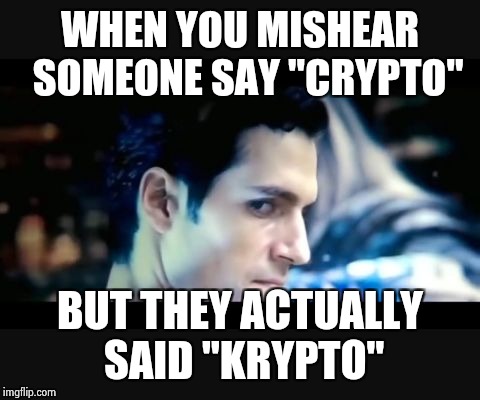 WHEN YOU MISHEAR 
SOMEONE SAY "CRYPTO"; BUT THEY ACTUALLY SAID
"KRYPTO" | image tagged in superman | made w/ Imgflip meme maker