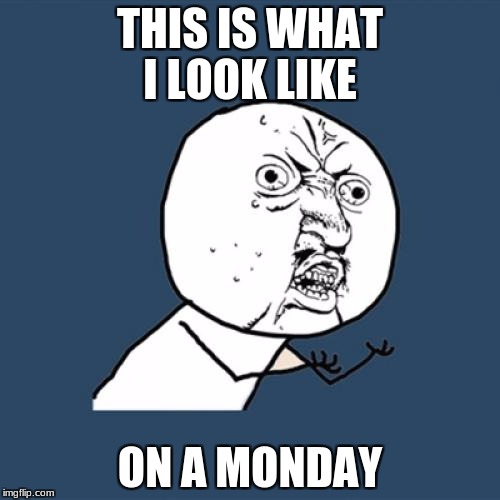Y U No | THIS IS WHAT I LOOK LIKE; ON A MONDAY | image tagged in memes,y u no | made w/ Imgflip meme maker