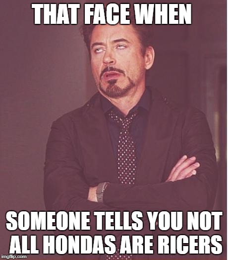 Face You Make Robert Downey Jr | THAT FACE WHEN; SOMEONE TELLS YOU NOT ALL HONDAS ARE RICERS | image tagged in memes,face you make robert downey jr | made w/ Imgflip meme maker