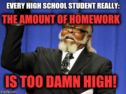 Too Damn High Meme | EVERY HIGH SCHOOL STUDENT REALLY:; THE AMOUNT OF HOMEWORK; IS TOO DAMN HIGH! | image tagged in memes,too damn high | made w/ Imgflip meme maker