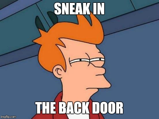 Futurama Fry Meme | SNEAK IN THE BACK DOOR | image tagged in memes,futurama fry | made w/ Imgflip meme maker