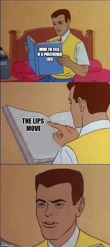 Book of Idiots | HOW TO TELL IF A POLITICIAN LIES; THE LIPS MOVE | image tagged in book of idiots | made w/ Imgflip meme maker