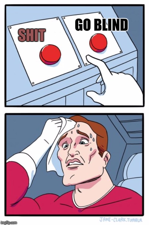 Two Buttons Meme | GO BLIND; SHIT | image tagged in memes,two buttons | made w/ Imgflip meme maker