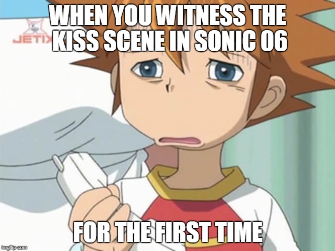 We all had this experience when we saw that -_- | WHEN YOU WITNESS THE KISS SCENE IN SONIC 06; FOR THE FIRST TIME | image tagged in chris is displeased - sonic x,sonic the hedgehog,sonic x,funny meme,cringe worthy | made w/ Imgflip meme maker