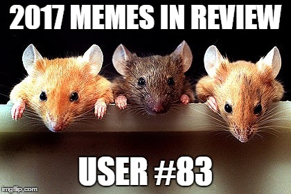 Dec.31 to Feb.1 - 2017 Memes in Review. My favorite 2017 memes from each user on the Top 100 leaderboard. | 2017 MEMES IN REVIEW; USER #83 | image tagged in 3 mice,memes,top users,modda,favorites,2017 memes in review | made w/ Imgflip meme maker