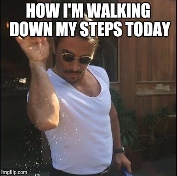 salt bae | HOW I'M WALKING DOWN MY STEPS TODAY | image tagged in salt bae | made w/ Imgflip meme maker