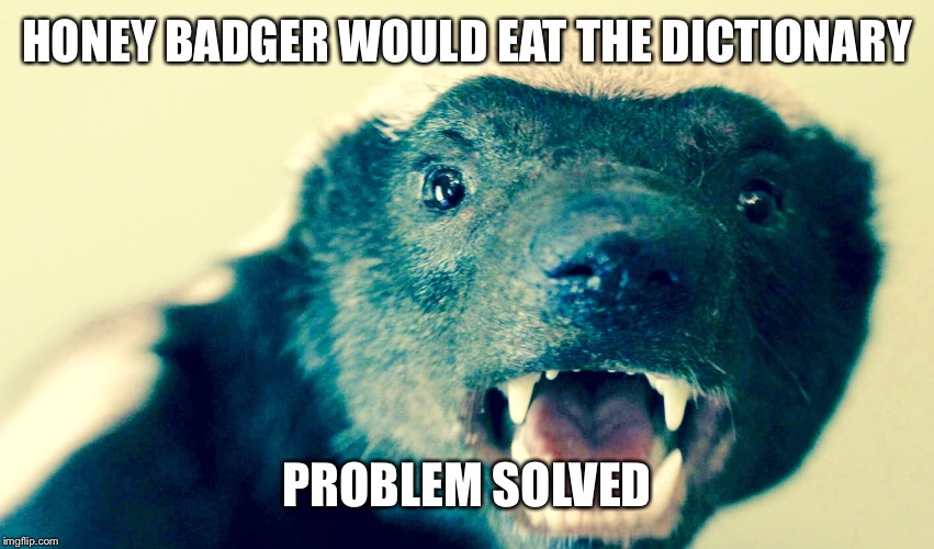 HONEY BADGER WOULD EAT THE DICTIONARY PROBLEM SOLVED | made w/ Imgflip meme maker