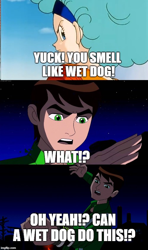 Rick and Carl 3 | YUCK! YOU SMELL LIKE WET DOG! WHAT!? OH YEAH!? CAN A WET DOG DO THIS!? | image tagged in memes,rick and carl 3 | made w/ Imgflip meme maker