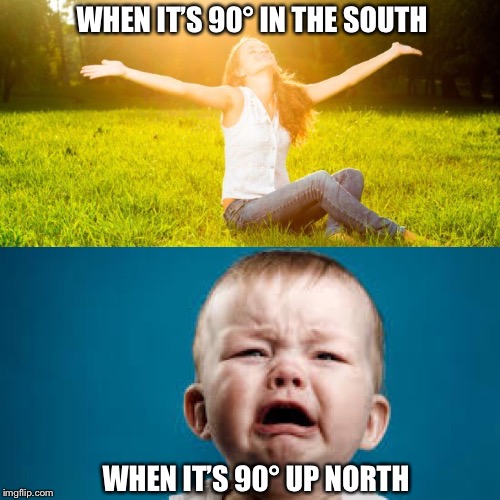 WHEN IT’S 90° IN THE SOUTH; WHEN IT’S 90° UP NORTH | image tagged in summer,weather,florida | made w/ Imgflip meme maker
