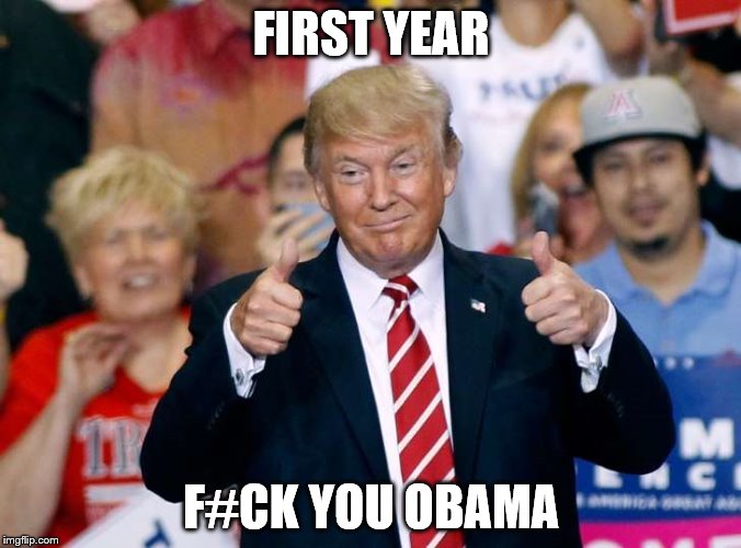 FIRST YEAR; F#CK YOU OBAMA | image tagged in donald trumps obama | made w/ Imgflip meme maker