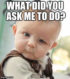 Confused Baby | WHAT DID YOU ASK ME TO DO? | image tagged in confused baby | made w/ Imgflip meme maker