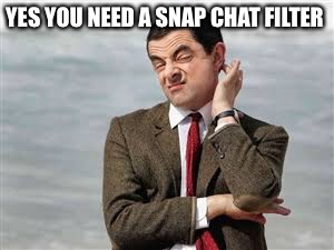 Mr Bean Sarcastic | YES YOU NEED A SNAP CHAT FILTER | image tagged in mr bean sarcastic | made w/ Imgflip meme maker